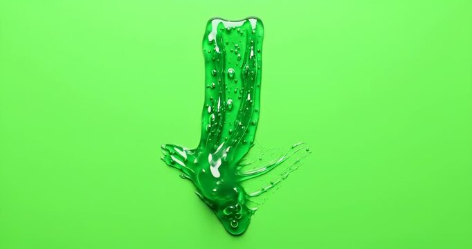 Bright green slime molded into a downwardpointing arrow shape against a vibrant lime green background