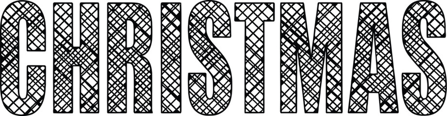 Black and white striped text spelling out CHRISTMAS in a block font Christmas lettering