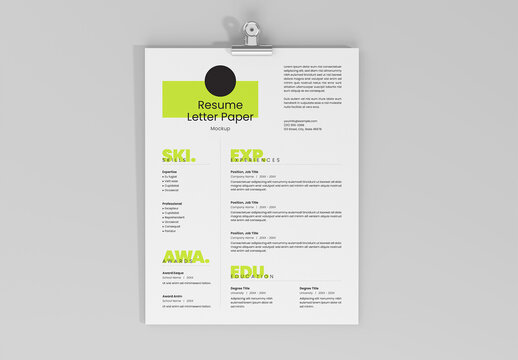 Resume US Letter Paper Mockup