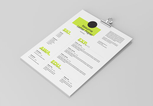 Resume US Letter Paper Mockup
