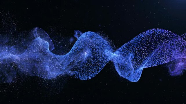 Hypnotic seamless loop of ethereal blue and violet digital particles flowing and swirling like cosmic dust in deep darkness digitalart, fantasy, swirling