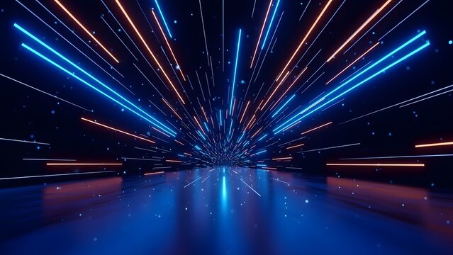 Abstract neon light trails creating a futuristic tunnel effect - Powered by Adobe