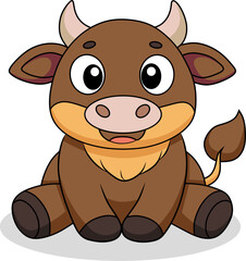 Cute and cheerful cartoon illustration of a bull calf with big eyes.