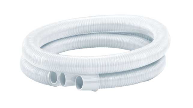 Realistic white plastic hose laying on surface with flexible coils for irrigation plumbing utility concept isolated on white background
