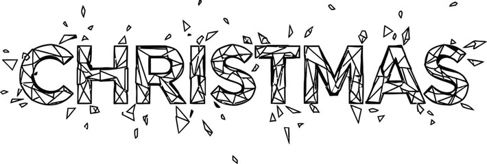 Geometric shattered Christmas text in black outline on white background lettering