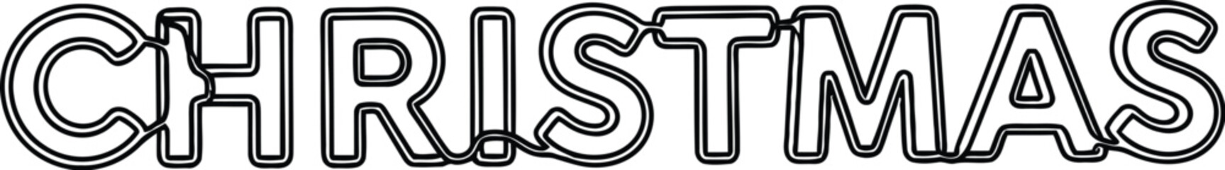 Outline of the word Christmas with double black lines on a white background text lettering