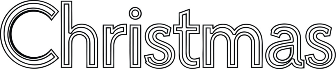 Outline text for Christmas with double lines on a white background lettering calligraphy