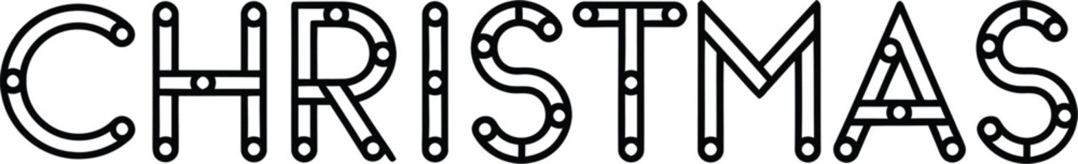 Outline text of Christmas with small circles and double lines forming letters Keywords: Christmas, text, typography, holiday, festive, celebration, winter, greeting, outline, lettering, word, black