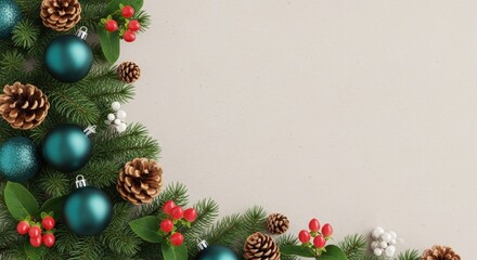 Christmas garland with ornaments and pine cones