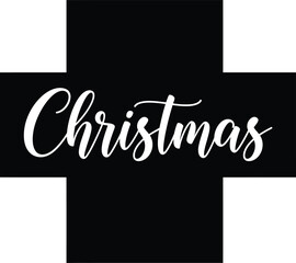 White cursive text " Christmas" on a black background with white borders lettering word
