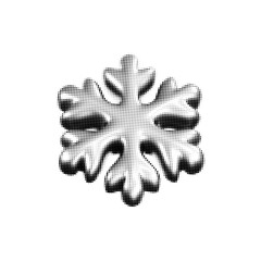 Black halftone snowflake with dotted texture in retro comic style. Grainy gradient snowflake isolated on white bg. Vintage print effect for Christmas and New Year design or decorations. 3D vector