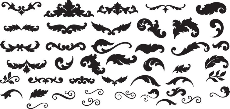 Baroque Ornaments Decorative Flourish Elements Vintage Scroll Design Set