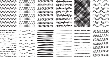 Hand Drawn Line Patterns Doodle Strokes Scribble Texture Design Set