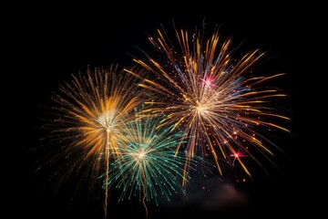 Fireworks light up black the sky  New Year concept, AI generated image