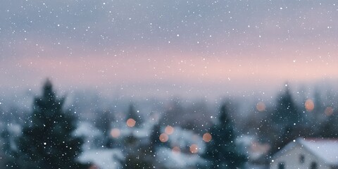 Fototapeta premium Snowy landscape with a few trees and houses in the background