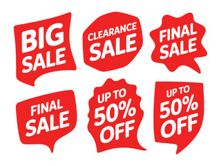 Red sale stickers with big sale clearance sale and up to fifty percent