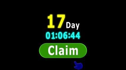 Offer! 17 day timer with countdown claim button click to hand pointing Get now best offer on black background.	
