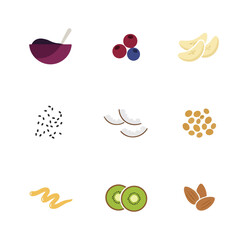 Assorted fresh fruit and seeds arrangement for healthy eating isolated