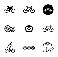 Bicycle icons set isolated black background simple white symbols