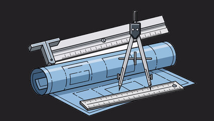 Architectural Tools Vector Set – Compass, Blueprint, Ruler and T-Square Icons