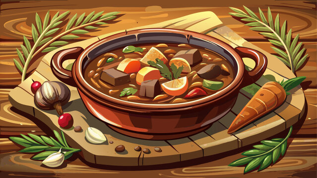 Warm and comforting beef stew in a rustic bowl, photographed close-up on a wooden tabletop. Deep colors, tender ingredients, and rich texture ideal for recipe books, menu design, and food advertising