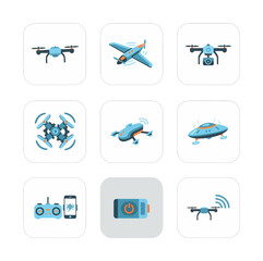 Collection of various drone designs in minimalist style