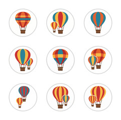 Colorful hot air balloons icons set vector illustration design
