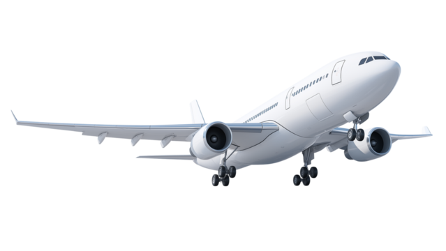 Airplane flying isolated on transparent background.