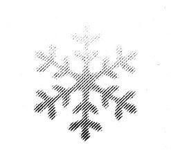 Macro close-up of a halftone-printed snowflake shape on a transparent background. In small preview it appears as a clear winter snowflake