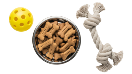 Spoil your best friend with tasty bone treats, a fun yellow ball, and a durable rope toy for hours of playful entertainment and happy tail wags