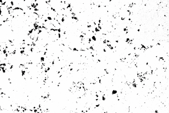 Macro halftone print of irregular black ink speckles scattered across a transparent background. With softened focus, the pattern resembles worn paper, dust, or weathered grain.