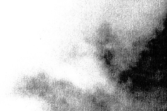 Macro halftone print forming soft cloud-like shapes that fade from light to dense shadow on a transparent background. Slightly unfocused, it resembles drifting clouds or smoky atmospheric forms.