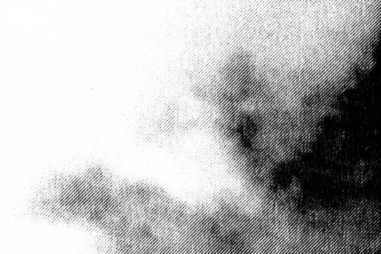 Macro halftone print forming soft cloud-like shapes that fade from light to dense shadow on a transparent background. Slightly unfocused, it resembles drifting clouds or smoky atmospheric forms. - Powered by Adobe