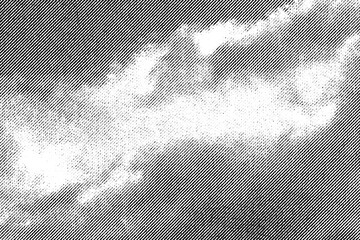 Macro halftone print resembling a bright cloud formation against a darker shaded sky. Soft, airy shapes emerge through diagonal raster lines on a transparent background. © Vjom