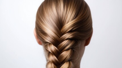 Close-Up View of a Beautifully Braided Hairstyle Showcasing Sleek and Shiny Hair Texture Against a Soft Background for Hair Inspiration