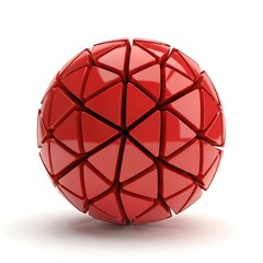Abstract Geometric Sphere Made of Triangles in Red Color Scheme