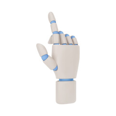 Gesturing robot hand, isolated bionic limb for human. Vector realistic arm of artificial bot, cyborg part with fingers and gestures. Raising finger to press, assistant or machine cyberspace