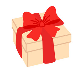 Gift box wrapped with elegant ribbon bow isolated. Vector present element created for festive decoration, packaging and celebration visuals.