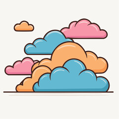 Pixel Art Clouds In Pastel Pink Blue And Orange Against A White Background