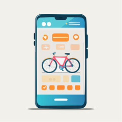 Modern Smartphone Displaying Bicycle App Interface With Orange Accents And Blue Theme On Light Background