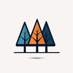 Stylized Geometric Trees With Blue And Orange Hues On A White Background With Subtle Shadow