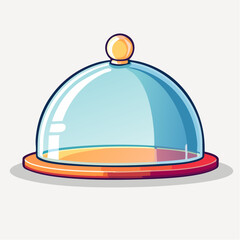 Transparent Glass Cloche Dome With Orange Base And Yellow Knob On White Background With Shadow