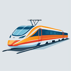 Sleek Orange And White High Speed Passenger Train On Tracks With Overhead Wires In Day Time Lighting