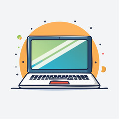 Modern Laptop Computer Open With Colorful Abstract Background And Glowing Screen Display