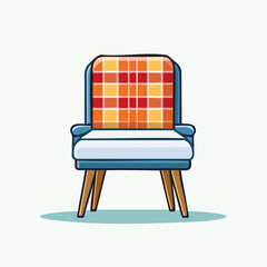 Retro Armchair With Plaid Upholstery And Wooden Legs On A White Background
