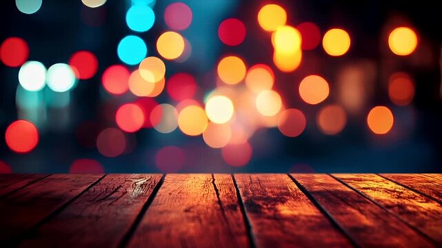 Winter holiday celebration concept. Christmas New Year. A closeup of a wooden table with a rustic, weathered texture. The tables surface shows signs of wear and tear.