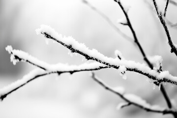 Obraz premium Winter branches covered in fresh snow create a peaceful scene