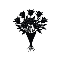 Black vector silhouette drawing of a tree with spring flowers, perfect for nature and floral design illustration