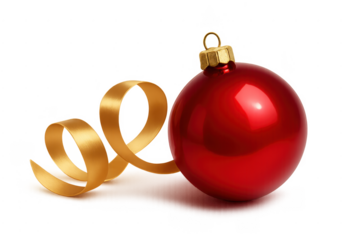 Red christmas bauble with gold ribbon decoration