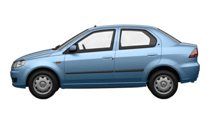 Stylish light blue sedan ready for adventure, perfect for automotive designs or transportation themes, showcasing a modern compact vehicle with clean lines